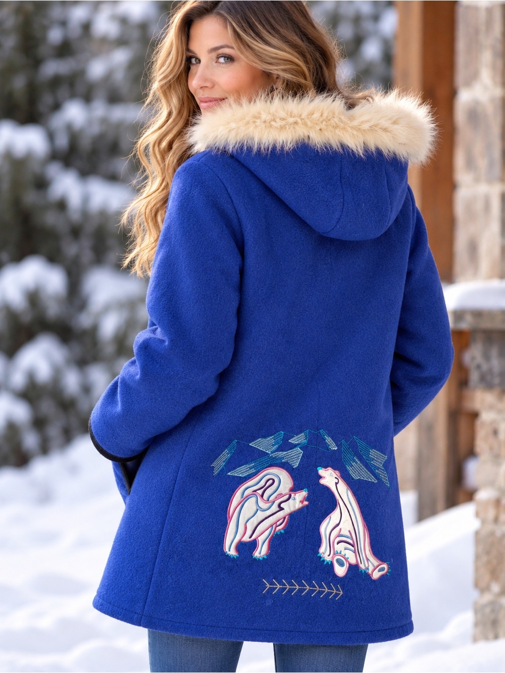 Vintage Kelsey Trail Pure Virgin Wool Polar Bear Appliqué Fur-Trim Hooded Parka - Picture 2 of 13
